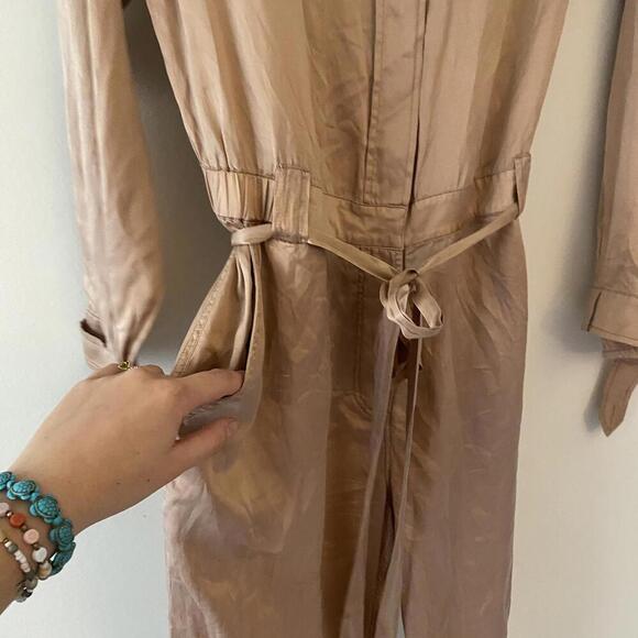 ALC rose gold satin long sleeve button down jumpsuit - Picture 4 of 7